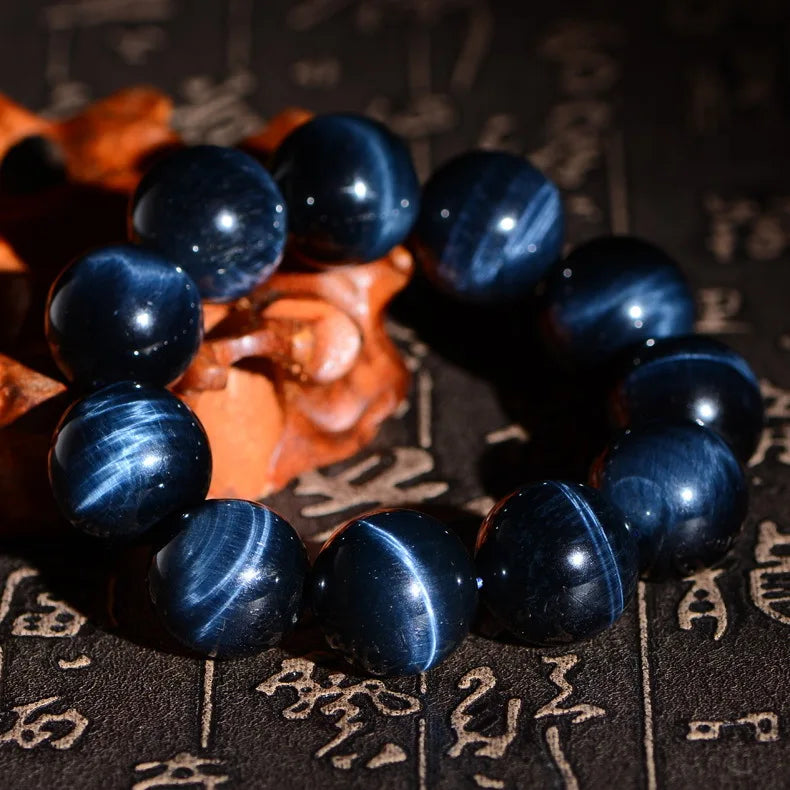Blue Tiger Eye Natural Stone Beaded Bracelet Handmade Unisex Jewelry