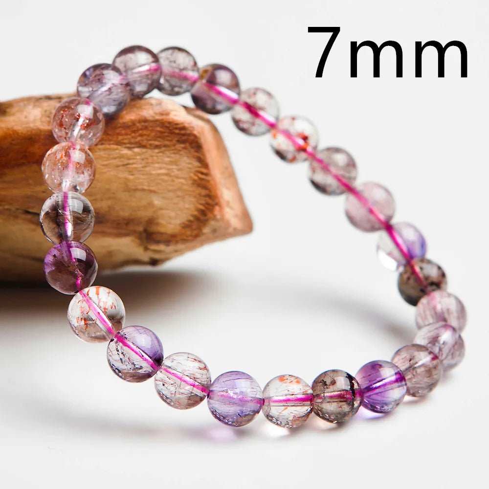 Natural Purple Super Seven Rutilated Quartz Beaded Bracelet – Gemstone Jewelry for Men and Women