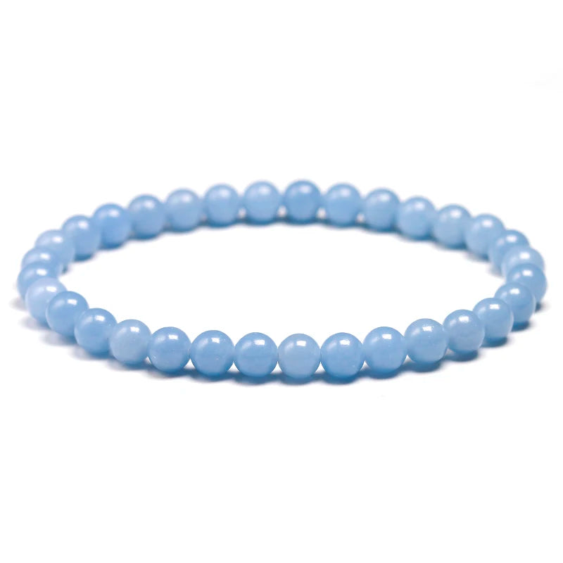 Natural Peru Blue Angelite Beaded Bracelet – Round Gemstone Jewelry for Men and Women