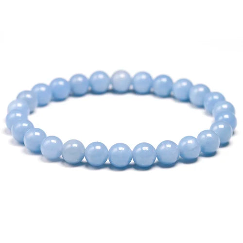 Natural Peru Blue Angelite Beaded Bracelet – Round Gemstone Jewelry for Men and Women