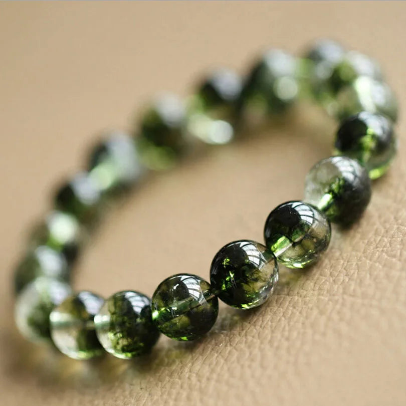 Natural Olivine Stone Beaded Bracelet – Semi-Precious Gem Jewelry for Men and Women