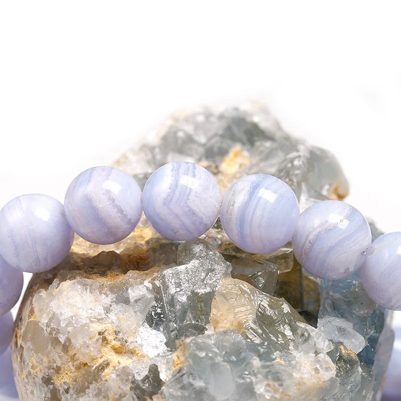 Natural Blue Lace Agate Beaded Bracelet – Gemstone Jewelry for Men and Women