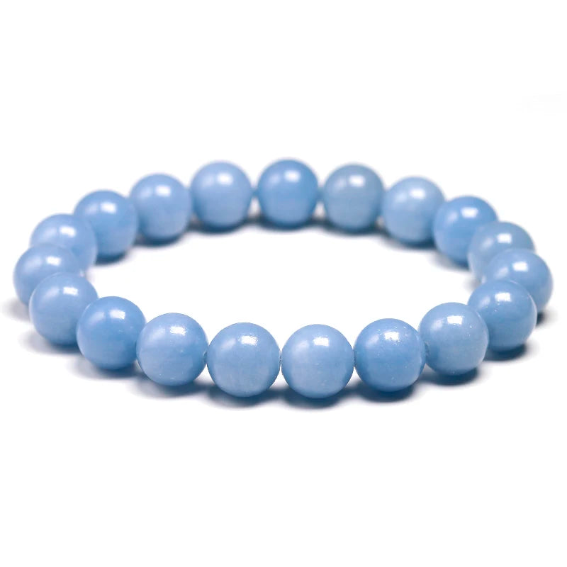 Natural Peru Blue Angelite Beaded Bracelet – Round Gemstone Jewelry for Men and Women