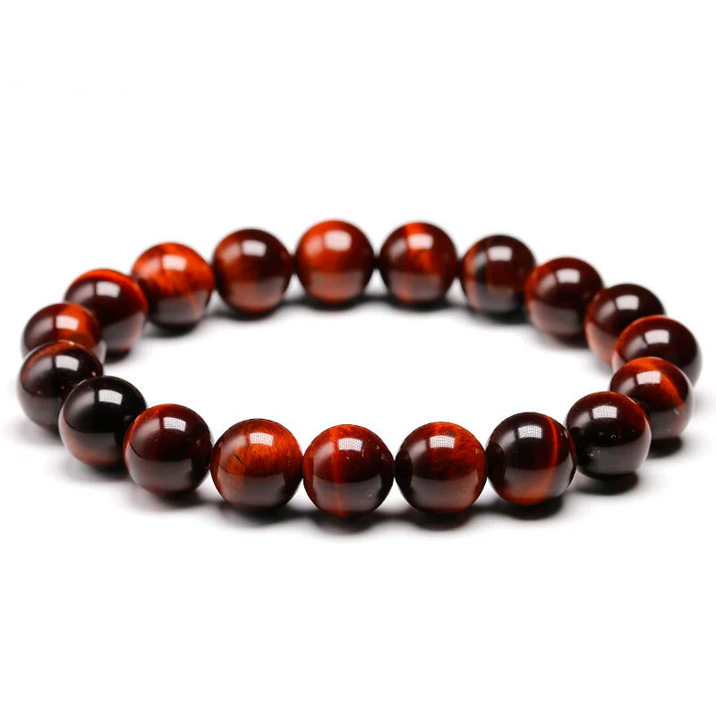 Red Tiger Eye Natural Stone Beaded Bracelet Unisex Handmade Yoga Jewelry