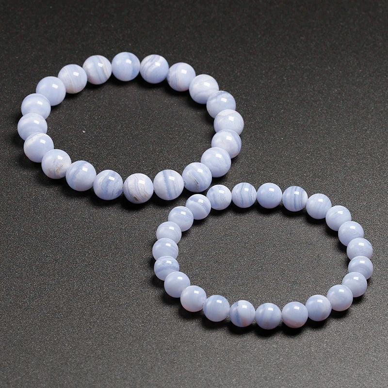 Natural Blue Lace Agate Beaded Bracelet – Gemstone Jewelry for Men and Women
