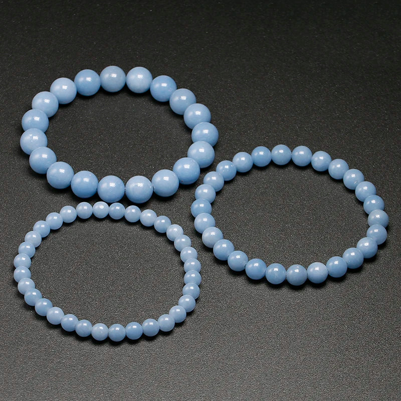 Natural Peru Blue Angelite Beaded Bracelet – Round Gemstone Jewelry for Men and Women