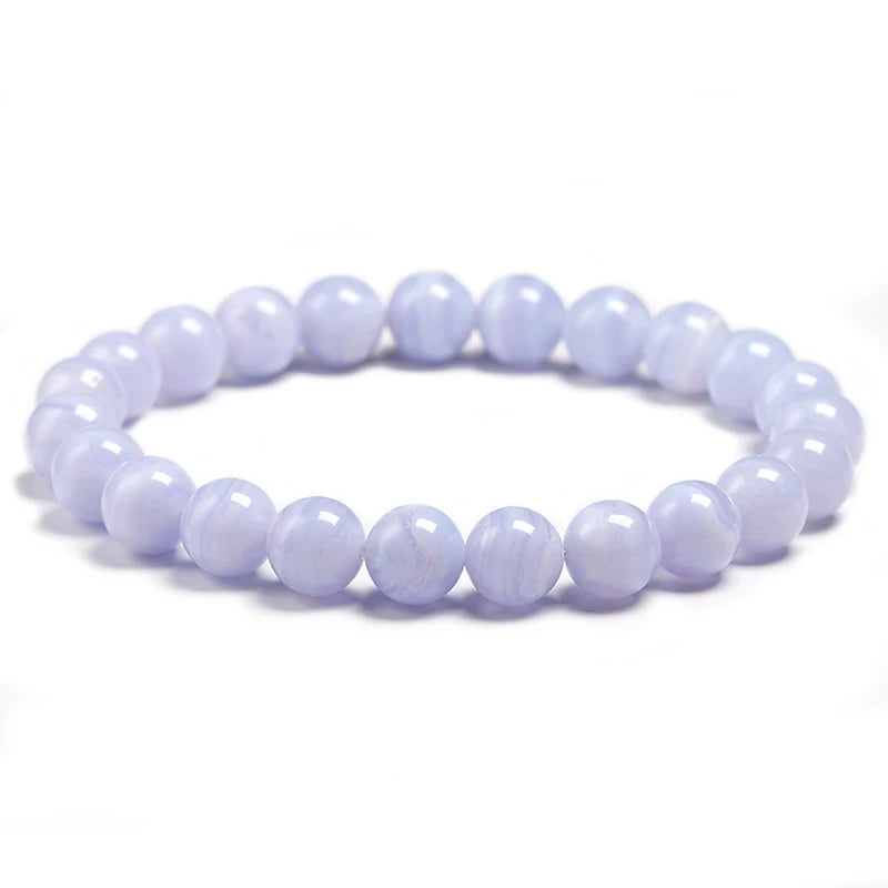 Natural Blue Lace Agate Beaded Bracelet – Gemstone Jewelry for Men and Women