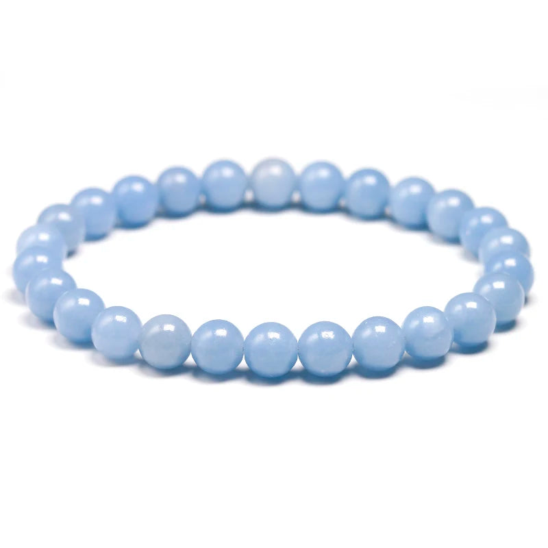Natural Peru Blue Angelite Beaded Bracelet – Round Gemstone Jewelry for Men and Women