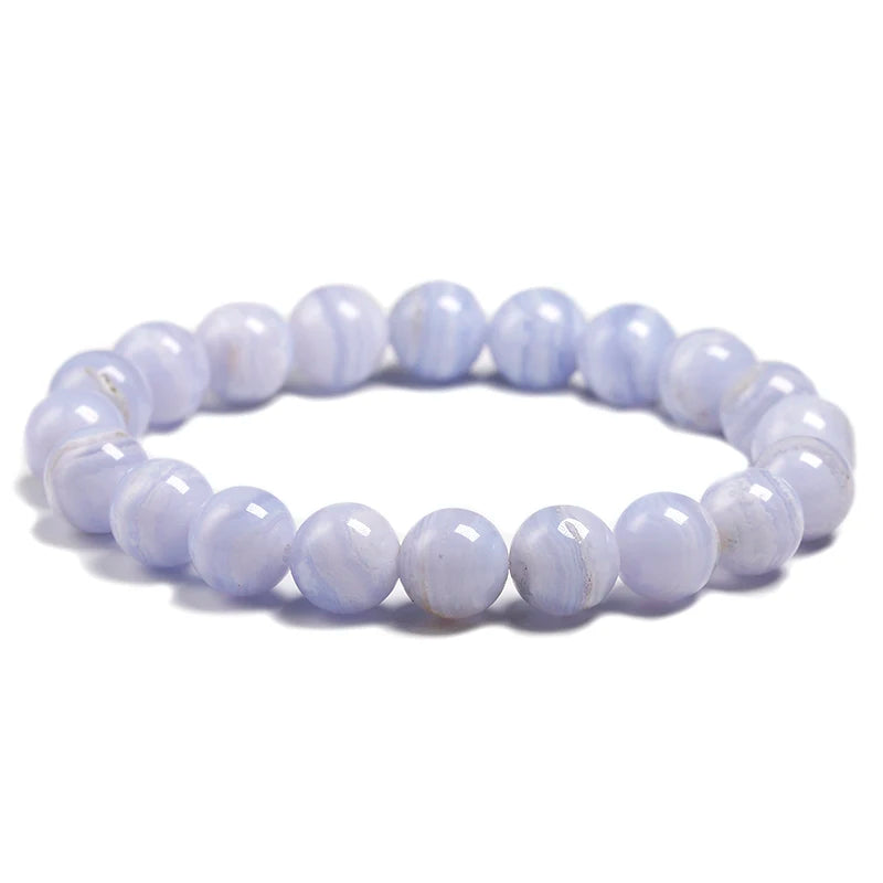 Natural Blue Lace Agate Beaded Bracelet – Gemstone Jewelry for Men and Women