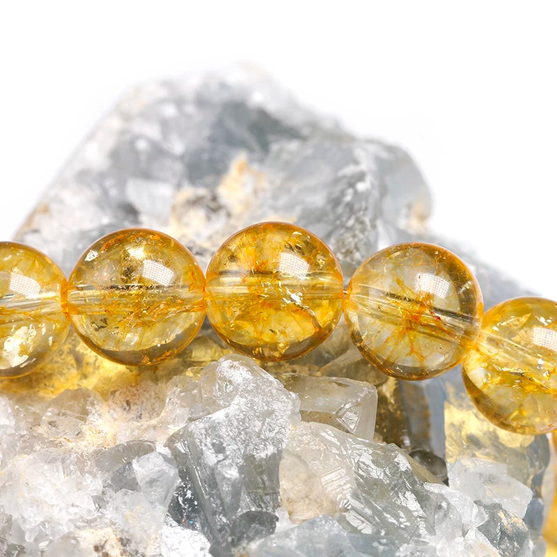 Natural Yellow Citrine Quartz Beaded Bracelet – Gemstone Jewelry for Men and Women