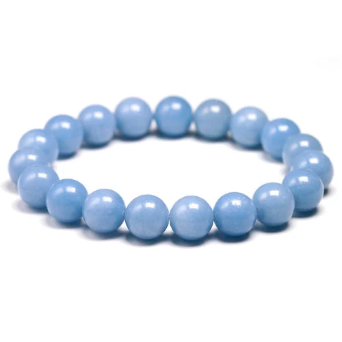 Natural Peru Blue Angelite Beaded Bracelet – Round Gemstone Jewelry for Men and Women