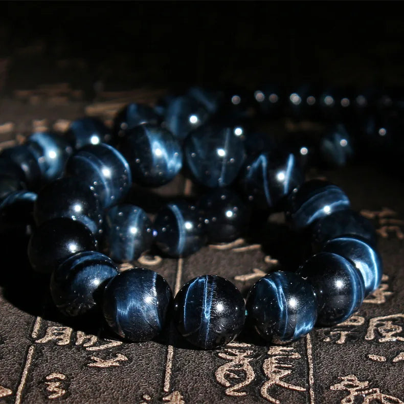 Blue Tiger Eye Natural Stone Beaded Bracelet Handmade Unisex Jewelry