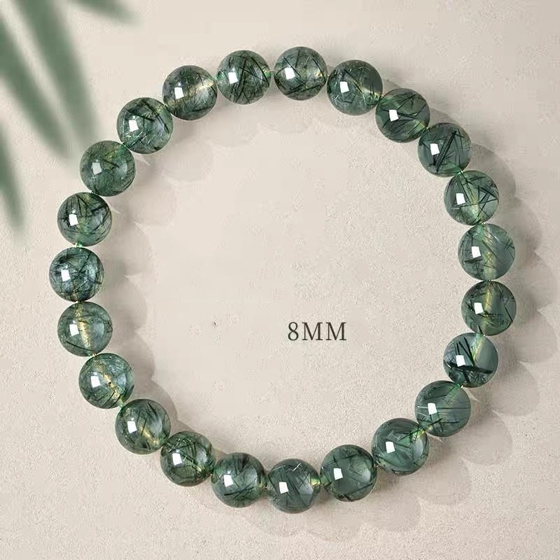 Natural Green Rutilated Quartz Bead Bracelet, 6mm/8mm/10mm, Unisex Jewelry Gift