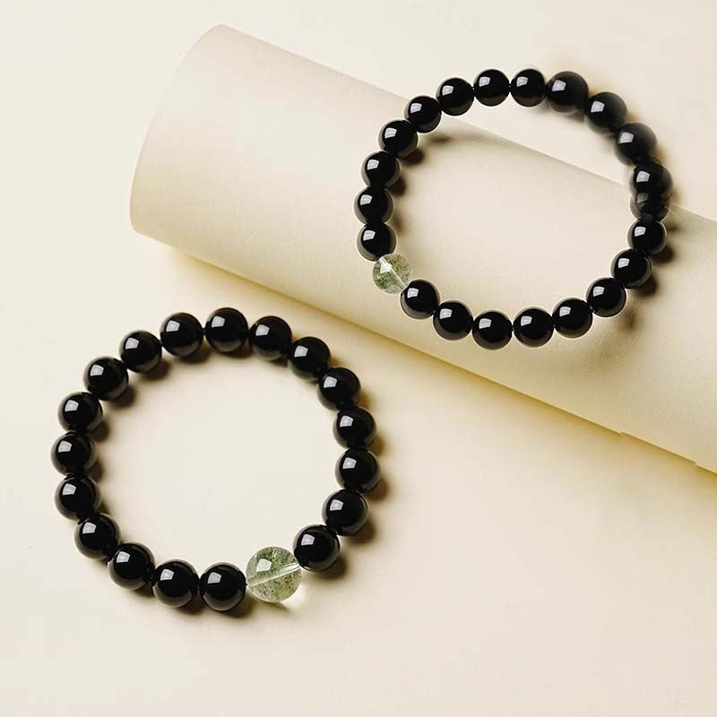 Natural Black Obsidian Beaded Bracelet – Matching Couple Jewelry for Men and Women
