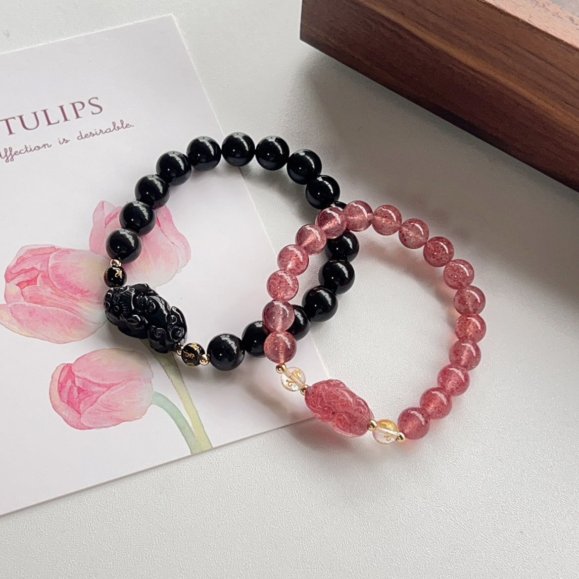 Couple Crystal Bracelets – Natural Obsidian & Rose Quartz Matching Set for Him & Her