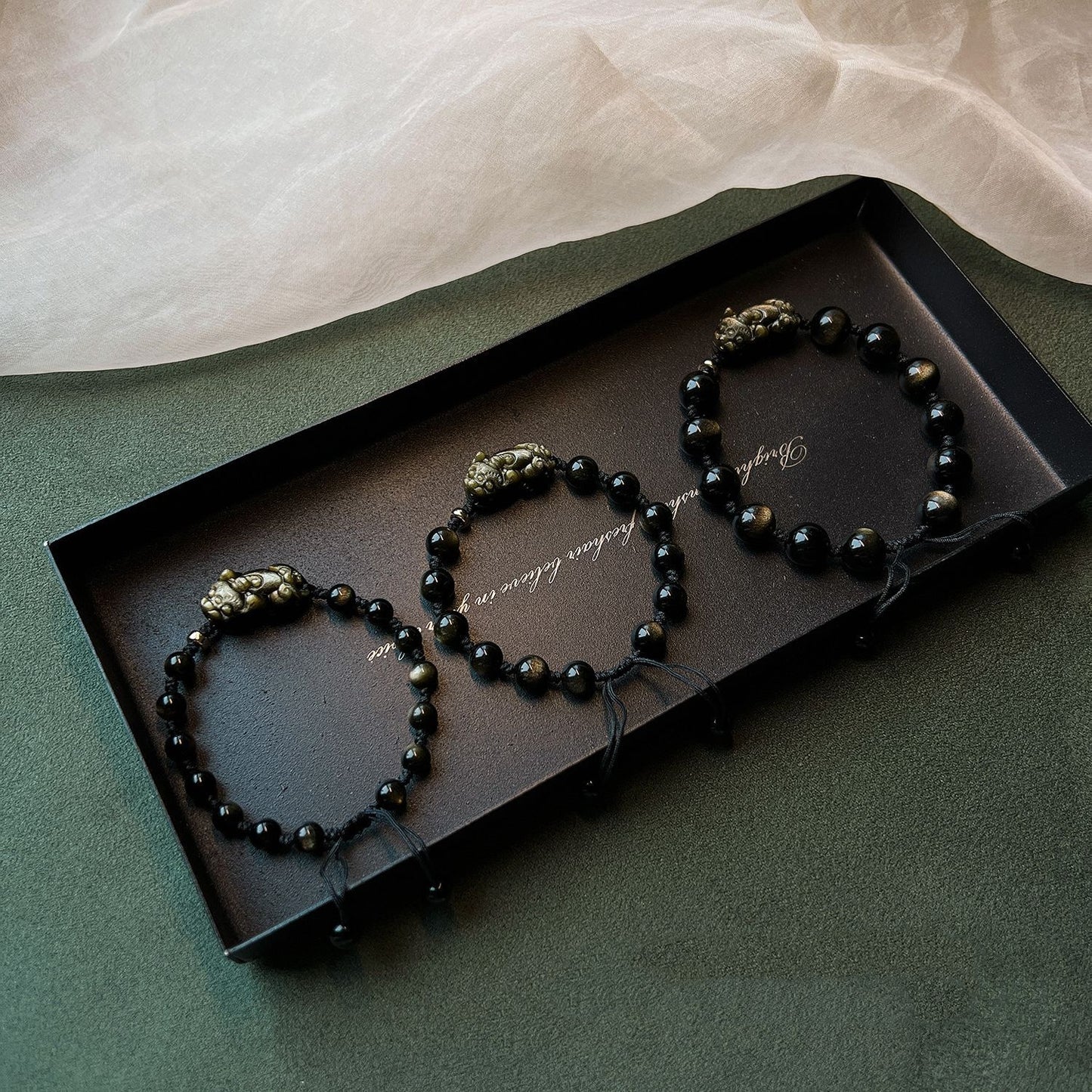 Natural Black Obsidian Bead Bracelet with Adjustable Braided Cord – Unisex Jewelry Gift