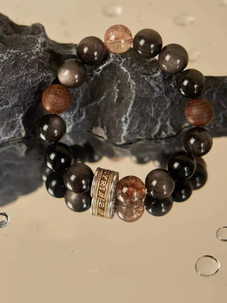 Natural Black Obsidian Beaded Bracelet – Handmade Men’s Gemstone Jewelry