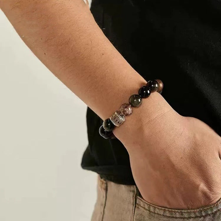 Natural Black Obsidian Beaded Bracelet – Handmade Men’s Gemstone Jewelry