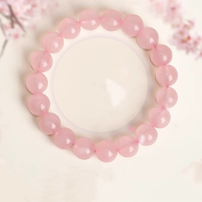 Natural Rose Quartz Crystal Bead Bracelet 12mm – Pink Stone Healing Energy Jewelry for Women