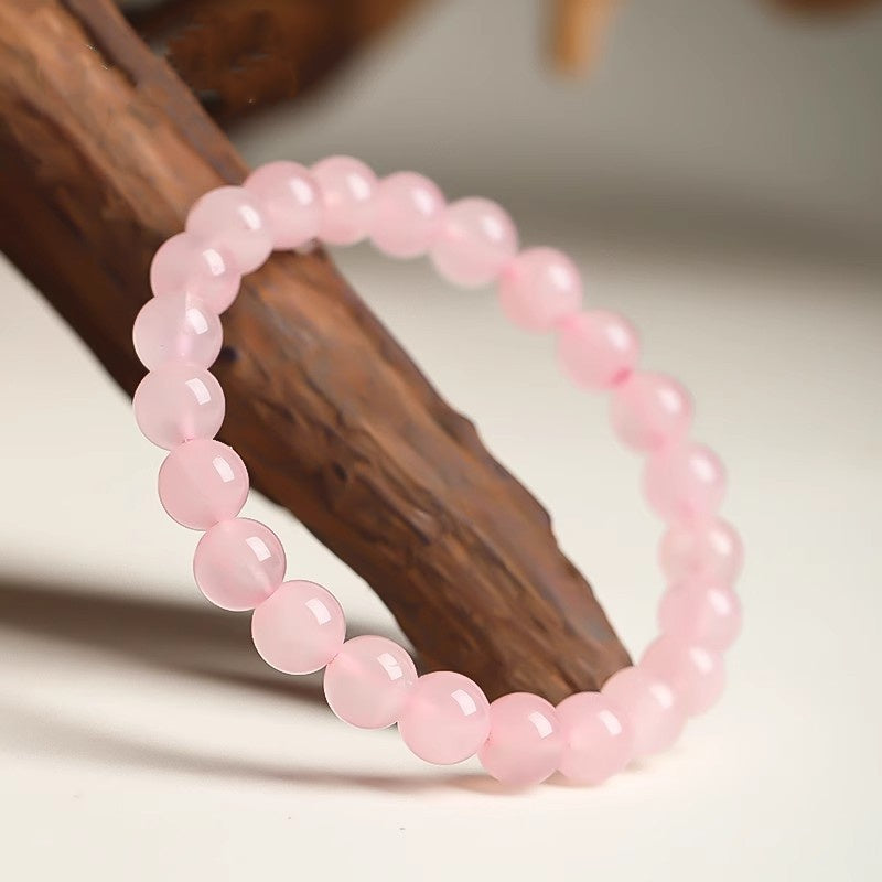Natural Rose Quartz Crystal Bead Bracelet 12mm – Pink Stone Healing Energy Jewelry for Women