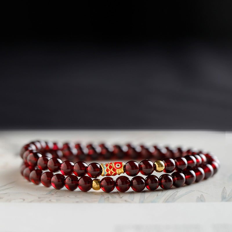 Natural Red Garnet Bead Bracelet with 925 Silver Charm – Single & Double Strand Options