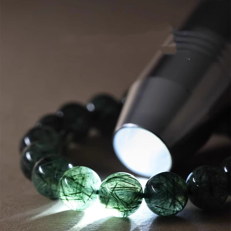 Natural Green Rutilated Quartz Bead Bracelet, 6mm/8mm/10mm, Unisex Jewelry Gift