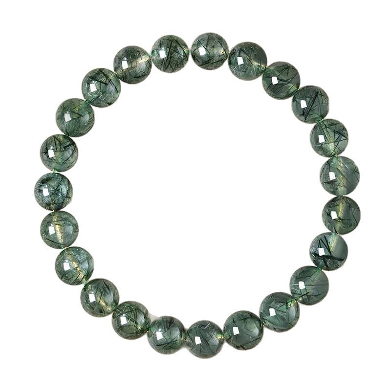 Natural Green Rutilated Quartz Bead Bracelet, 6mm/8mm/10mm, Unisex Jewelry Gift