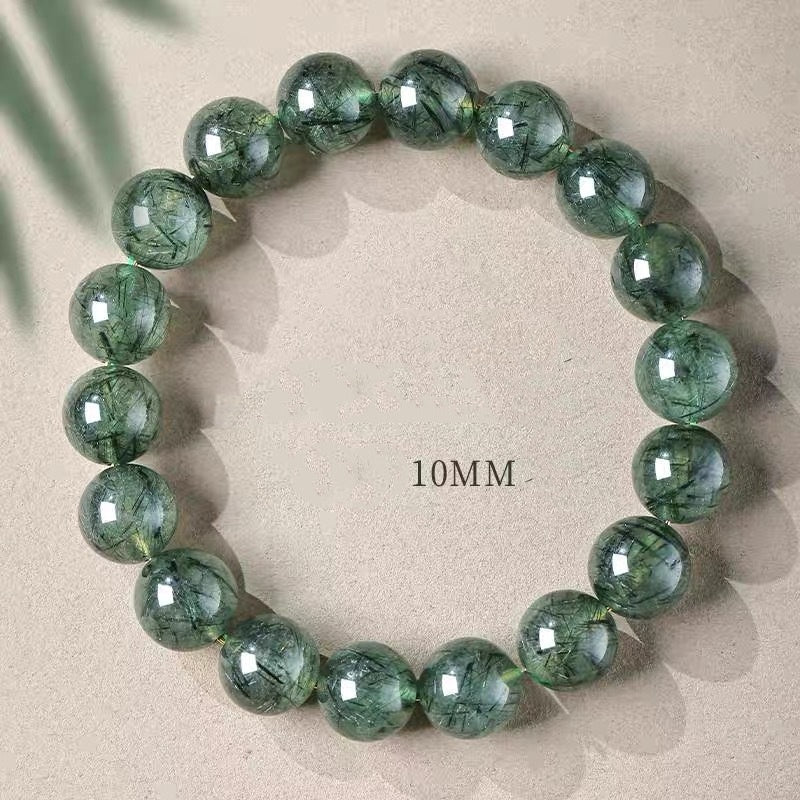 Natural Green Rutilated Quartz Bead Bracelet, 6mm/8mm/10mm, Unisex Jewelry Gift