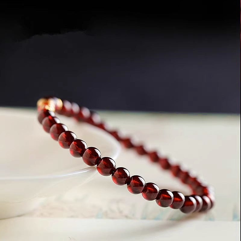 Natural Red Garnet Bead Bracelet with 925 Silver Charm – Single & Double Strand Options