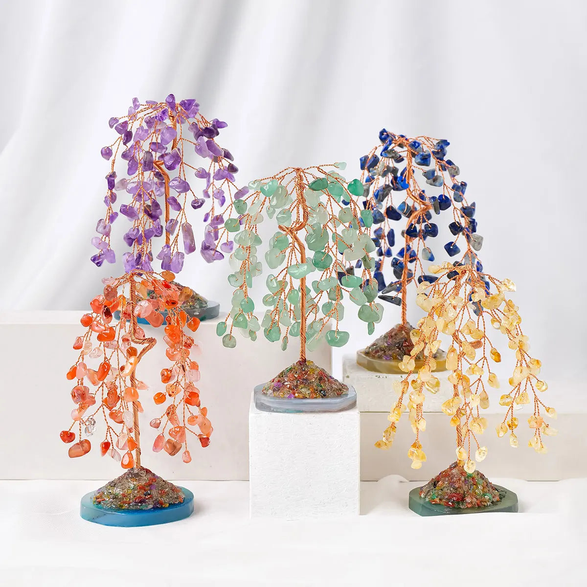 Natural Crystal Gemstone Tree with Amethyst Rose Quartz Agate on Copper Wire Base