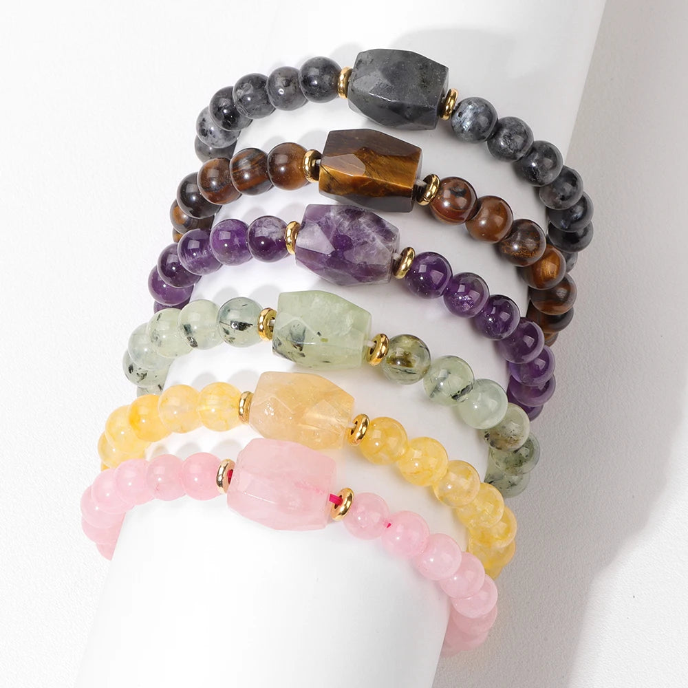 Natural Stone Crystal Beaded Bracelet Handmade Unisex Jewelry