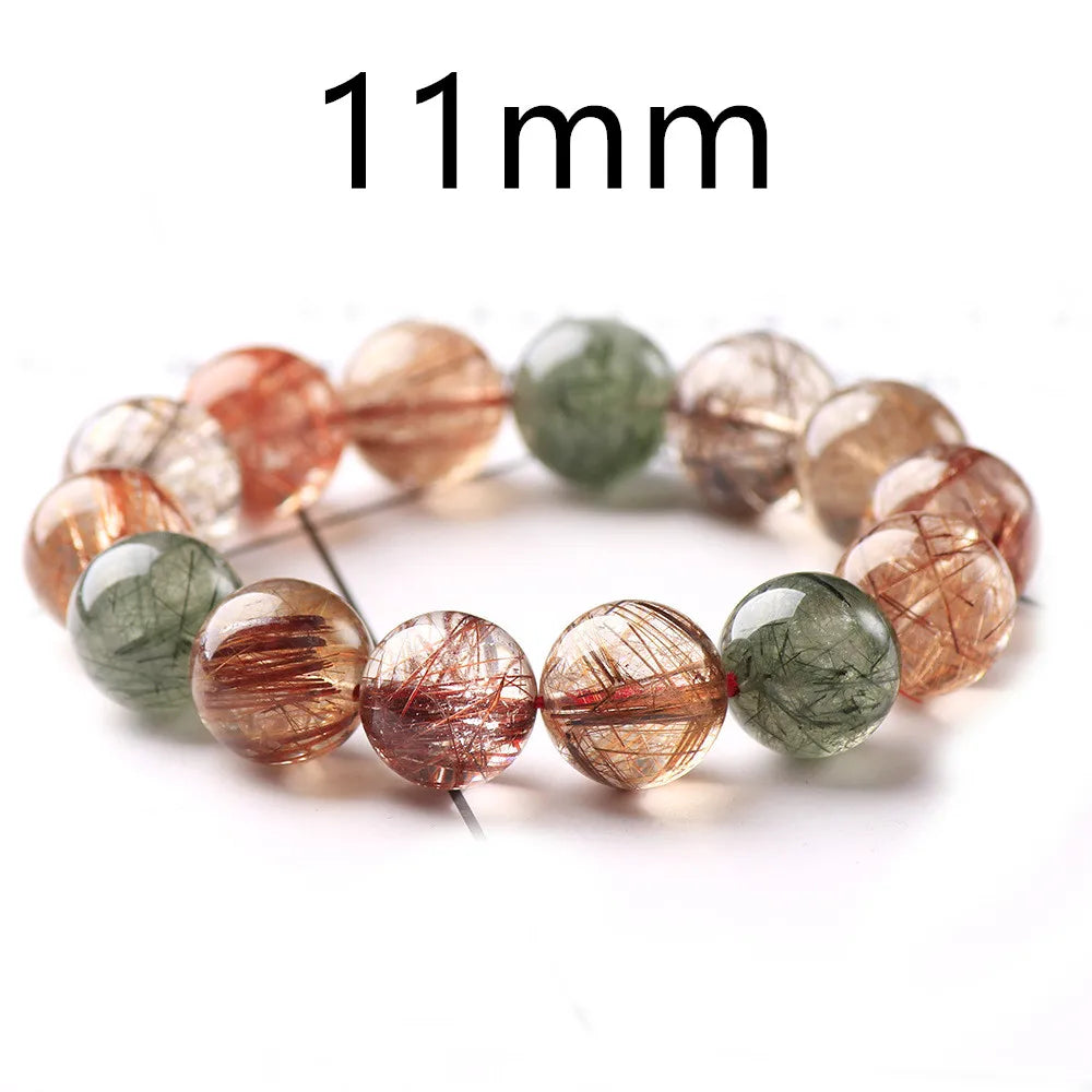 Natural Colorful Rutilated Quartz Beaded Bracelet for Men and Women – Round Crystal Jewelry