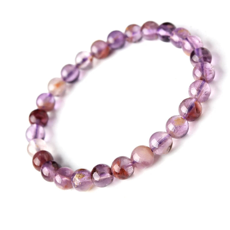 Natural Purple Ghost Crystal Beaded Bracelet – Round Gemstone Jewelry for Men and Women