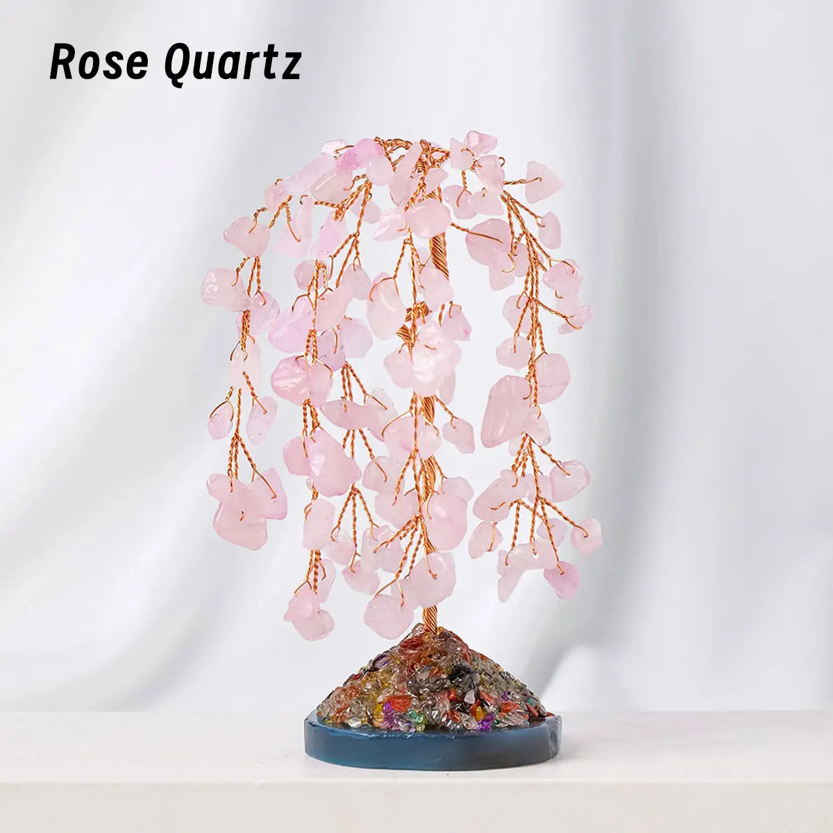 Natural Crystal Gemstone Tree with Amethyst Rose Quartz Agate on Copper Wire Base