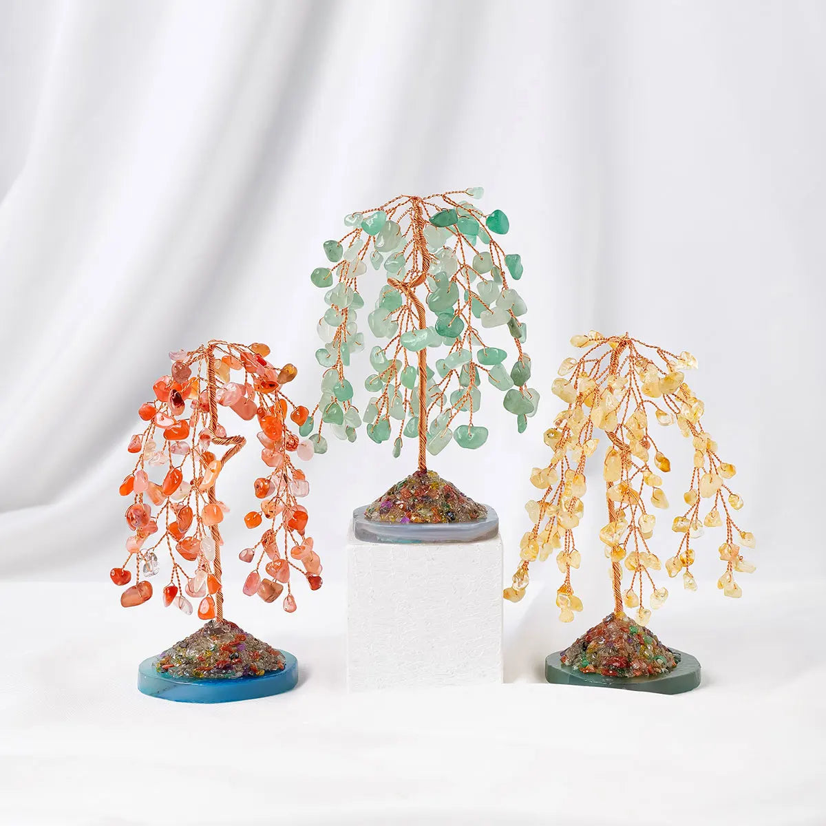 Natural Crystal Gemstone Tree with Amethyst Rose Quartz Agate on Copper Wire Base