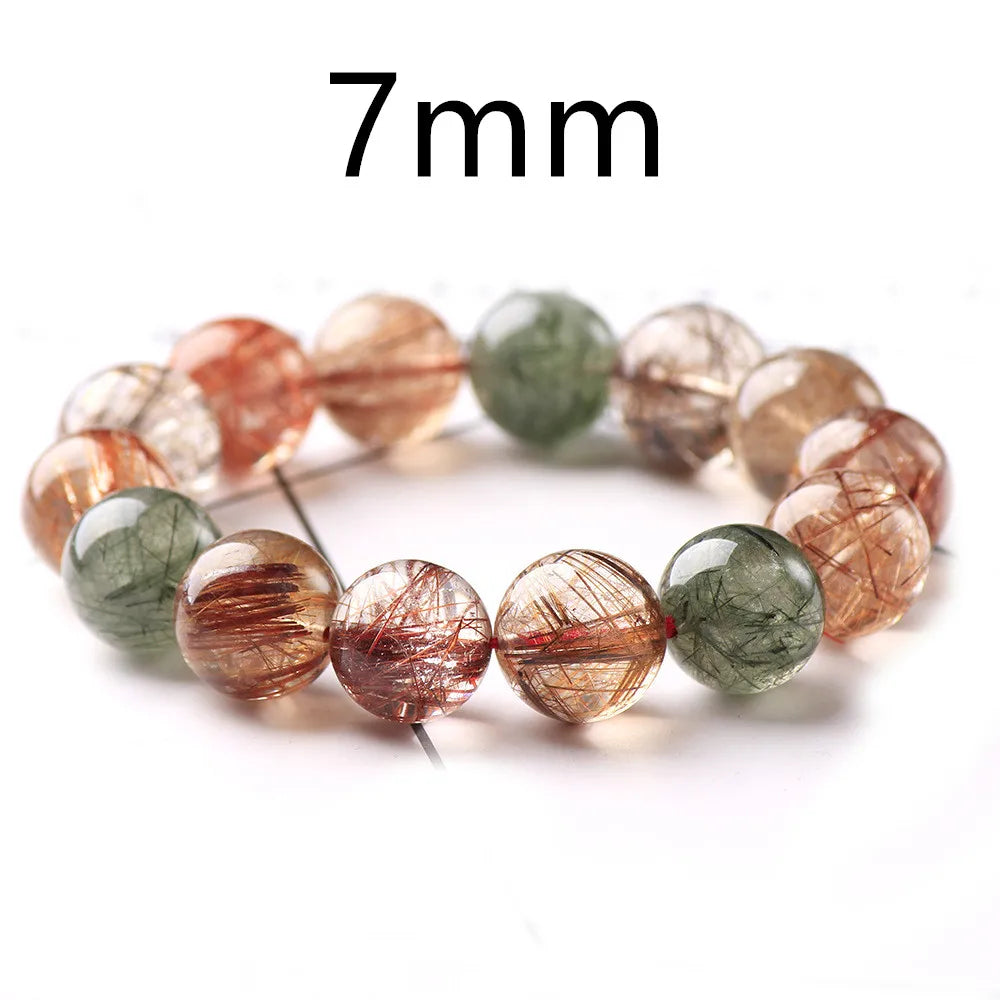 Natural Colorful Rutilated Quartz Beaded Bracelet for Men and Women – Round Crystal Jewelry