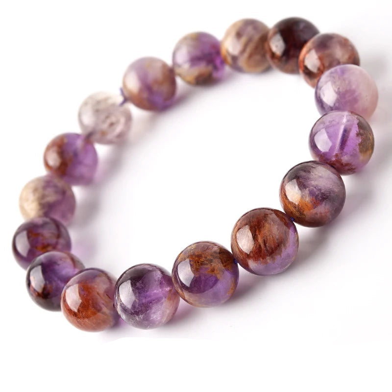 Natural Purple Ghost Crystal Beaded Bracelet – Round Gemstone Jewelry for Men and Women