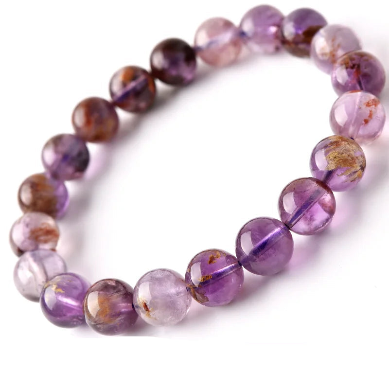 Natural Purple Ghost Crystal Beaded Bracelet – Round Gemstone Jewelry for Men and Women