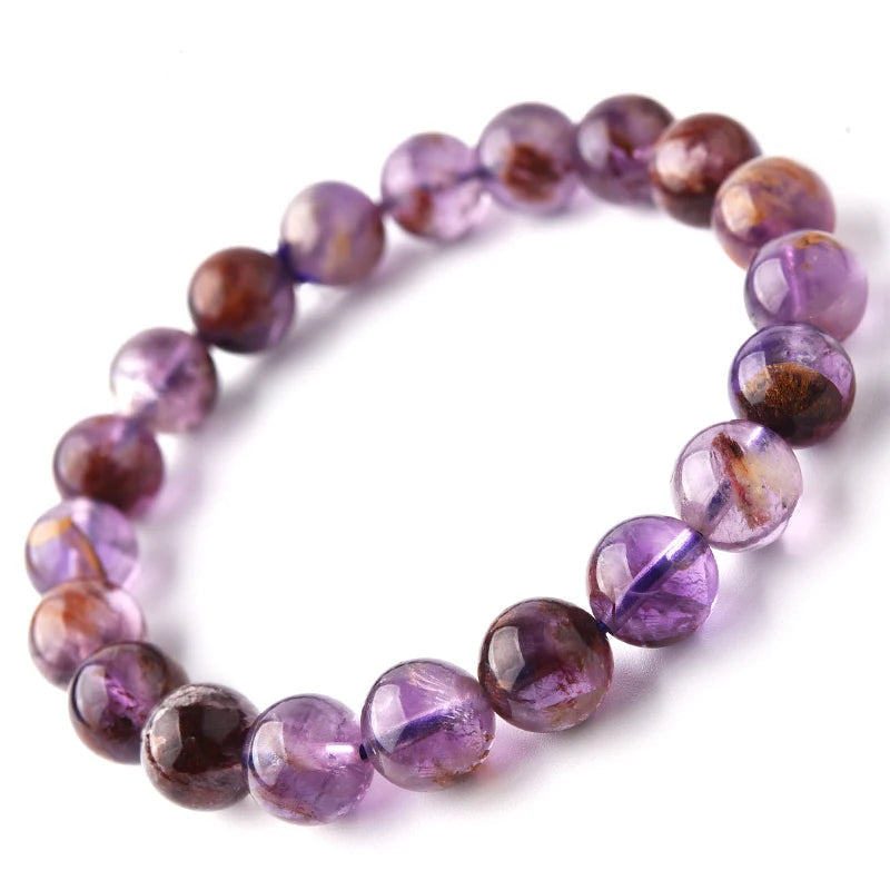 Natural Purple Ghost Crystal Beaded Bracelet – Round Gemstone Jewelry for Men and Women