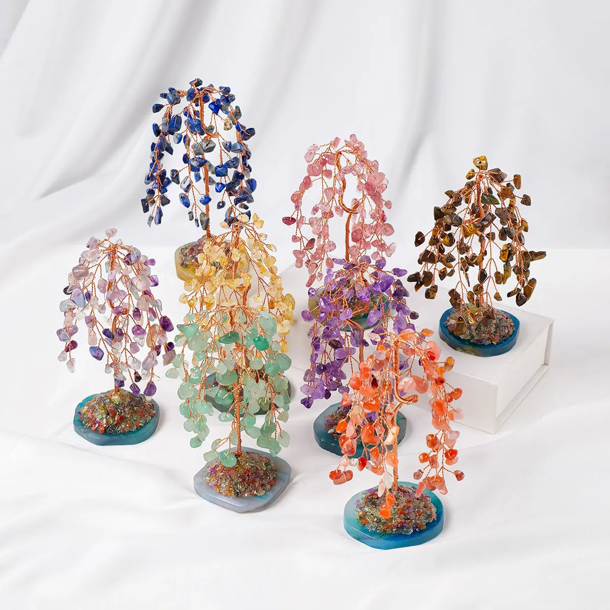 Natural Crystal Gemstone Tree with Amethyst Rose Quartz Agate on Copper Wire Base