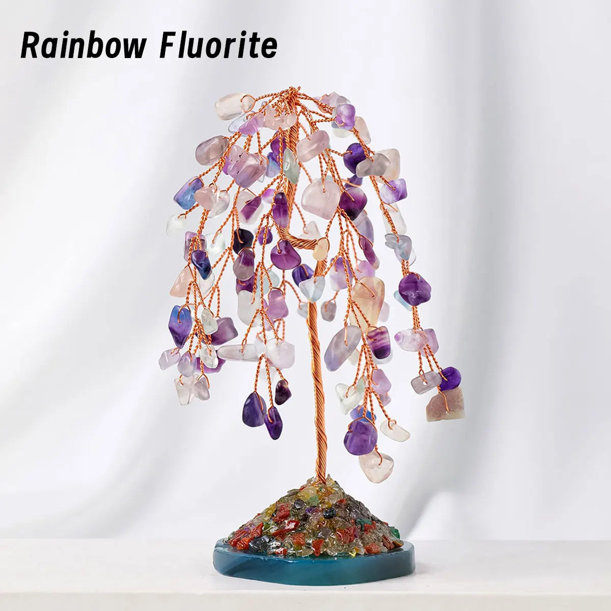 Natural Crystal Gemstone Tree with Amethyst Rose Quartz Agate on Copper Wire Base