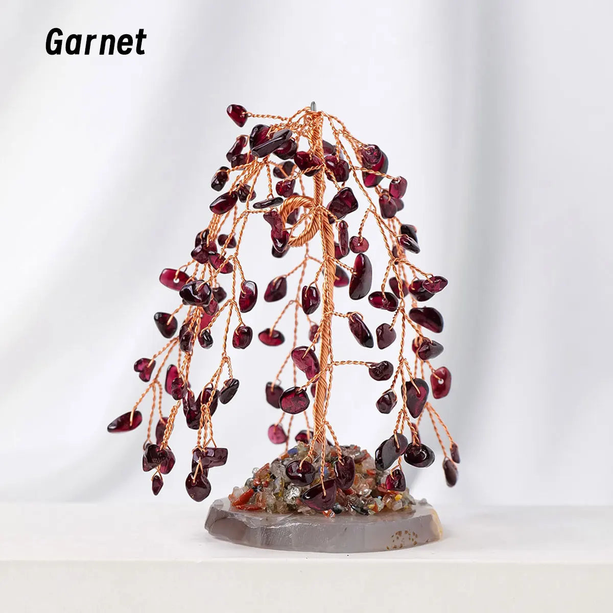 Natural Crystal Gemstone Tree with Amethyst Rose Quartz Agate on Copper Wire Base