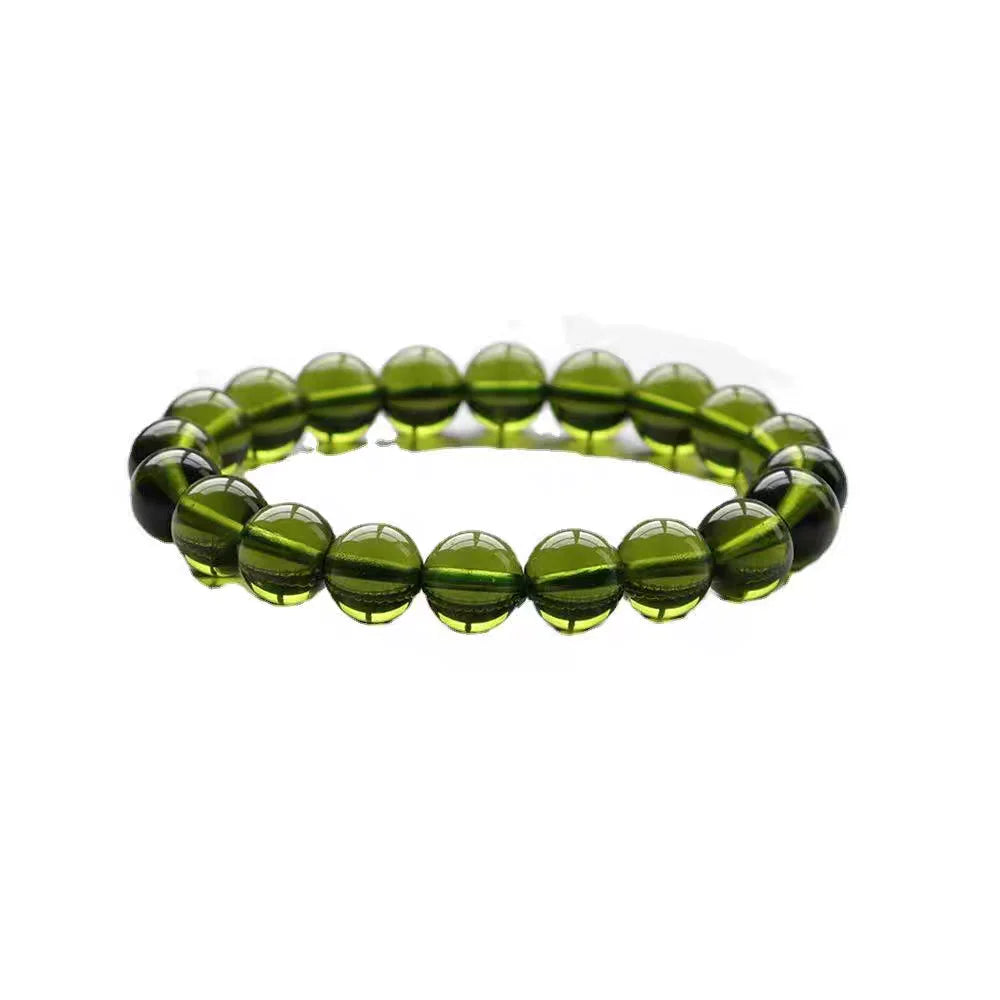 Natural Green Moldavite Beaded Bracelet – Handmade Crystal Stone Jewelry