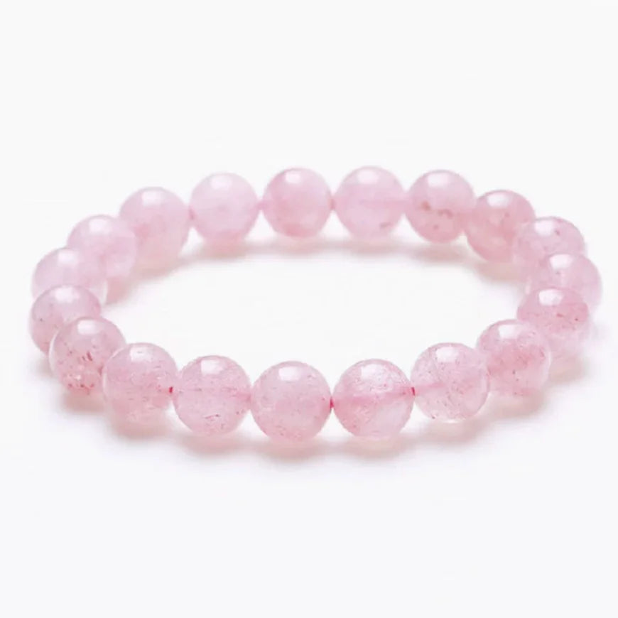 Natural Pink Strawberry Crystal Beaded Bracelet – Gemstone Jewelry for Women