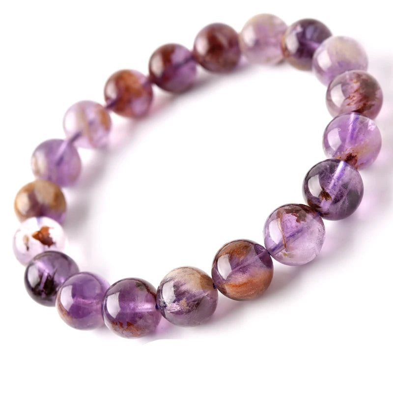 Natural Purple Ghost Crystal Beaded Bracelet – Round Gemstone Jewelry for Men and Women