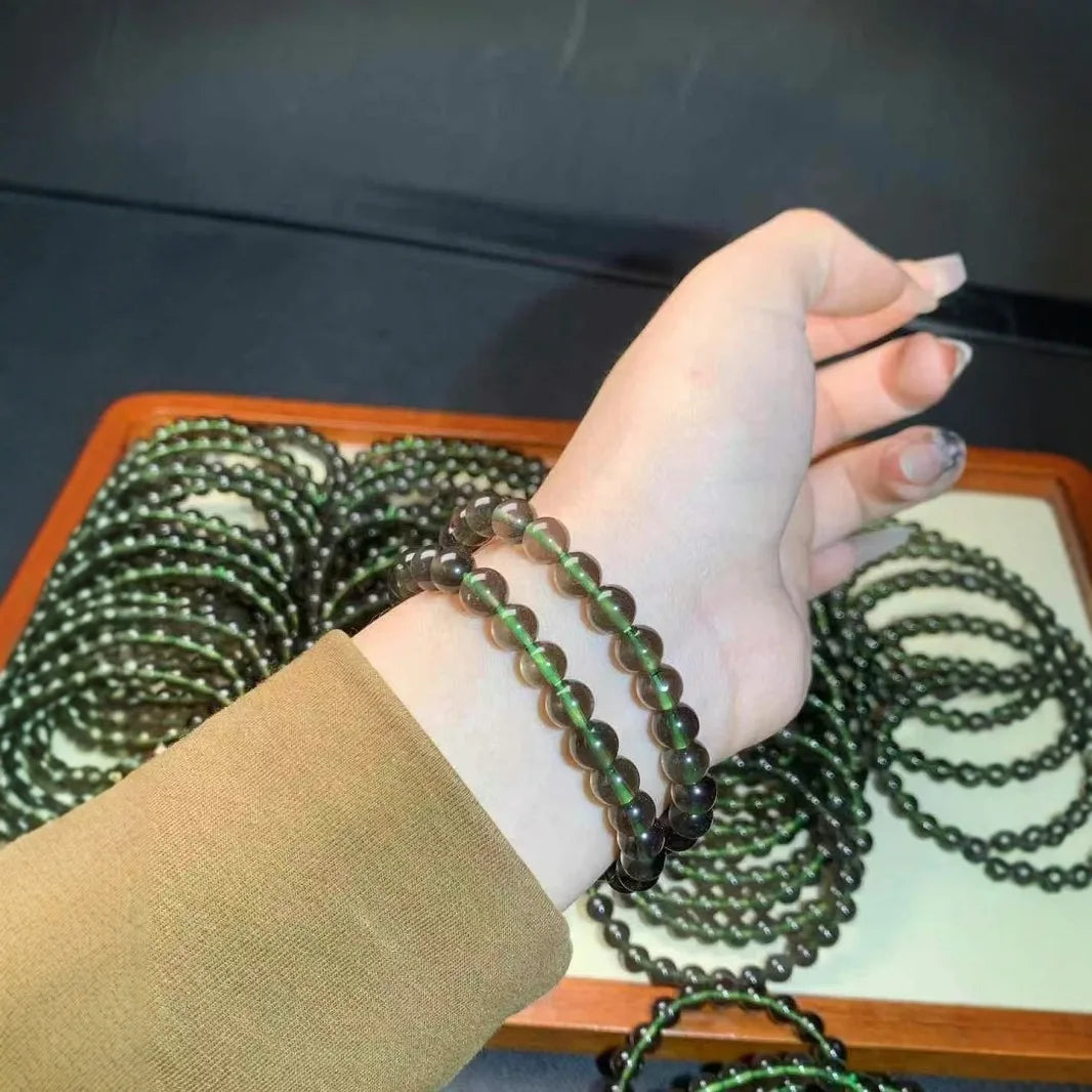 Natural Green Moldavite Beaded Bracelet – Handmade Crystal Stone Jewelry