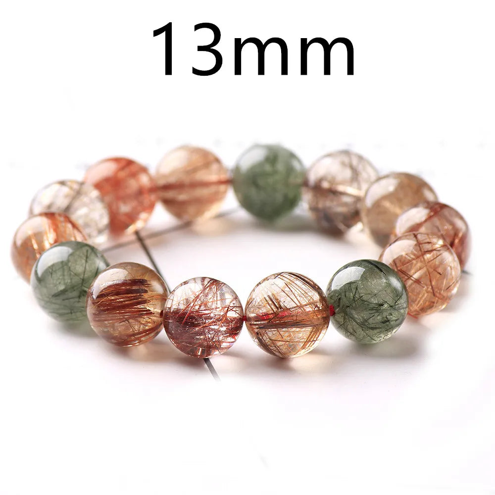 Natural Colorful Rutilated Quartz Beaded Bracelet for Men and Women – Round Crystal Jewelry