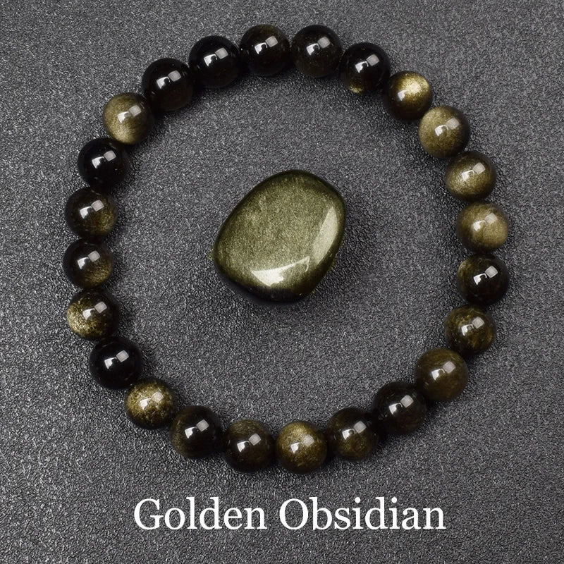Natural Golden Obsidian Bead Bracelet for Men and Women – Round Energy Stone Jewelry