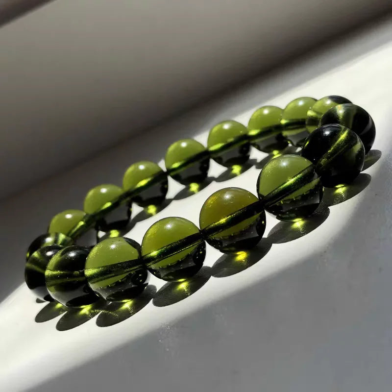 Natural Green Moldavite Beaded Bracelet – Handmade Crystal Stone Jewelry