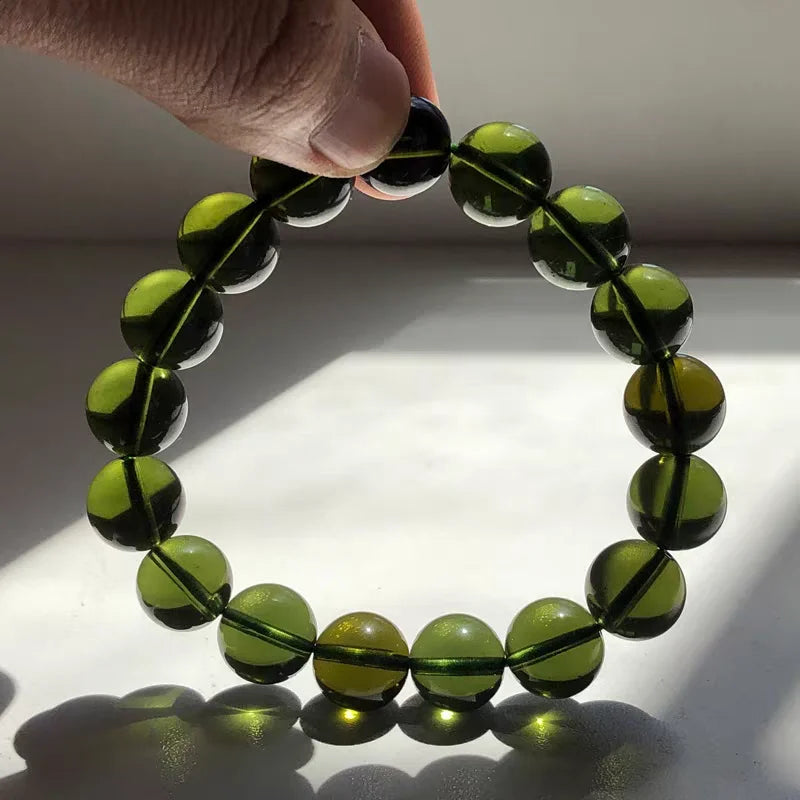 Natural Green Moldavite Beaded Bracelet – Handmade Crystal Stone Jewelry